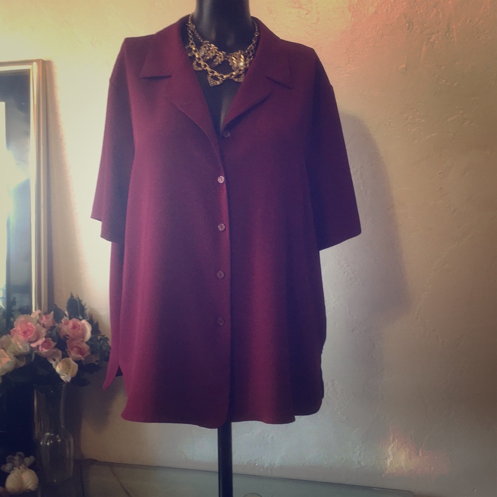 Liz Baker Essentials Maroon Short Sleeve Blouse
